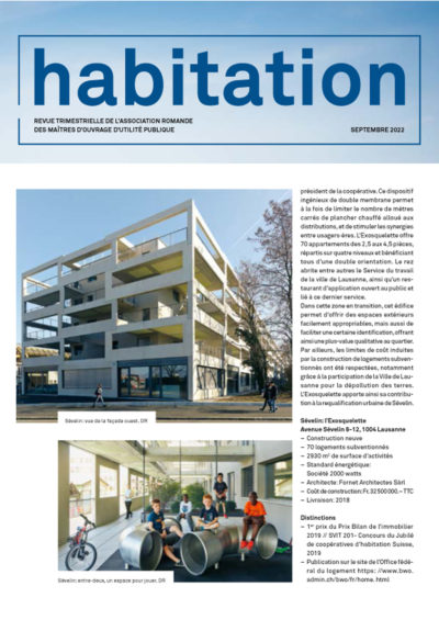 Le projet Sévelin publié dans « habitation » de Septembre 2022
